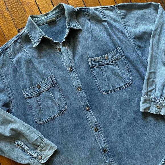 Rare Vintage 90s K-Line Sportswear Men's Blue Acid Wash Denim Jean Shirt Jacket - Picture 2 of 6